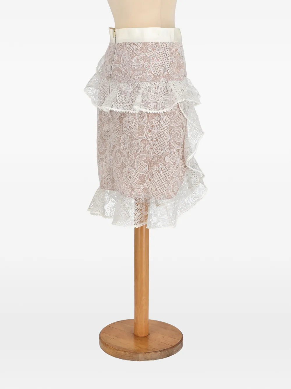 SELF-PORTRAIT Pre-owned Floral-lace Ruffled Skirt In White