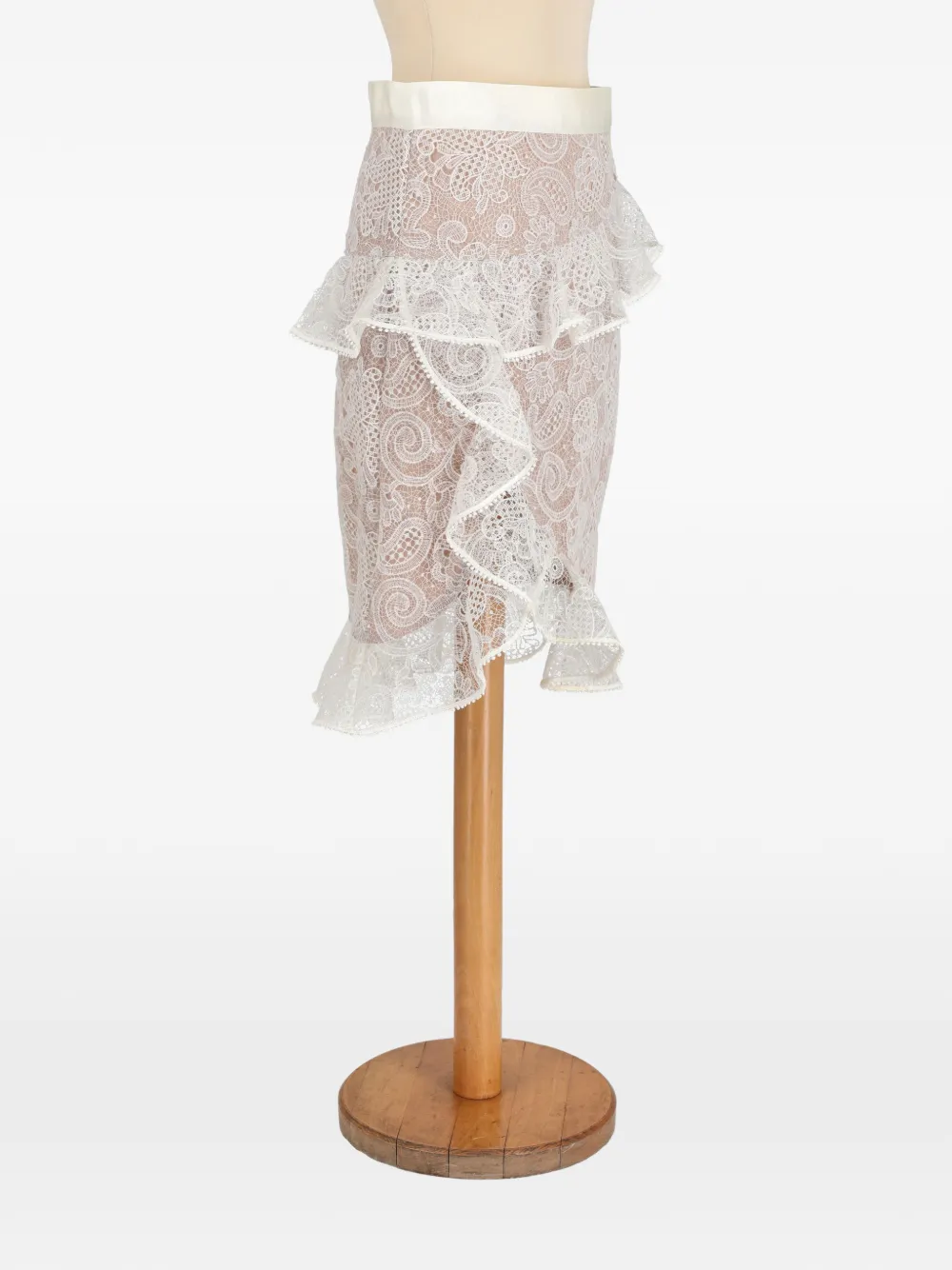 SELF-PORTRAIT Pre-owned Floral-lace Ruffled Skirt In White