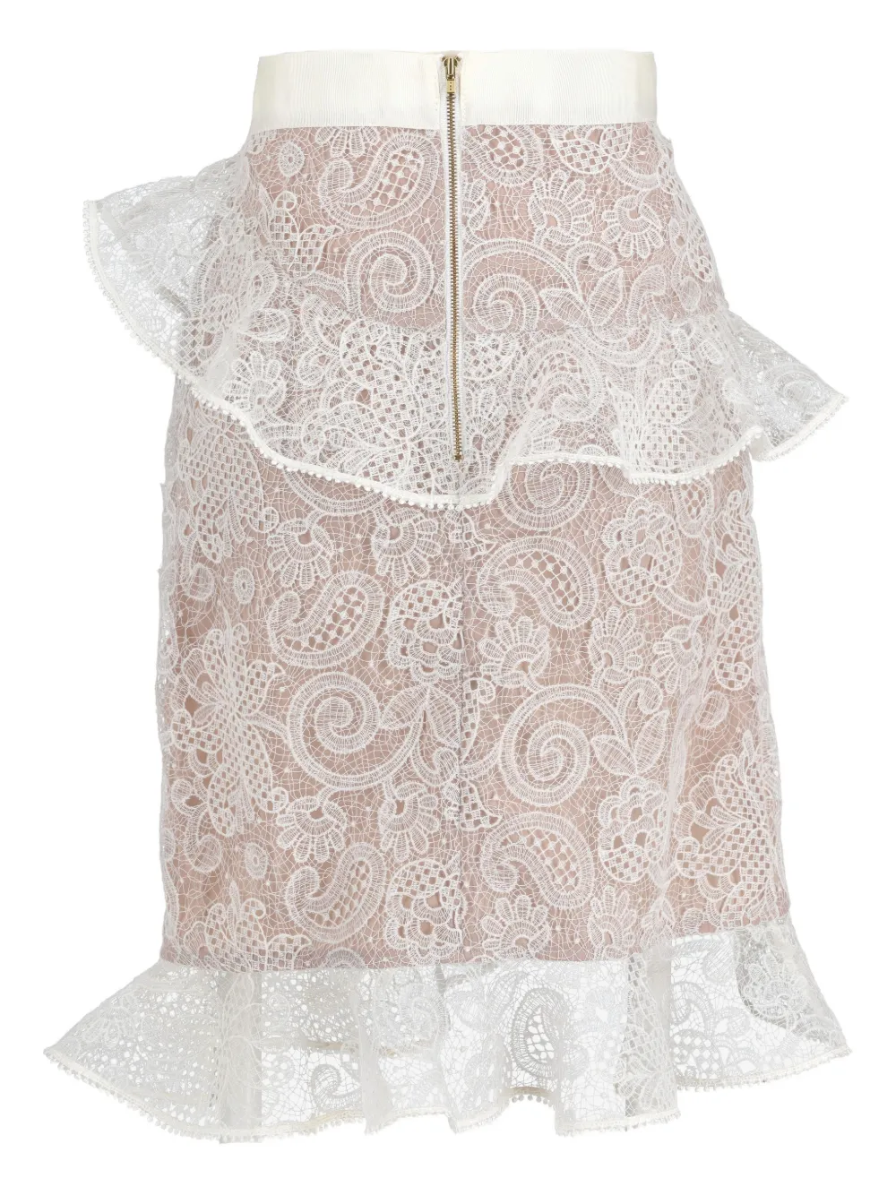 Self-Portrait floral-lace ruffled skirt - Wit