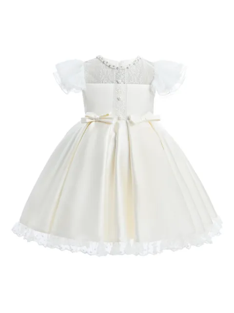 Tulleen lace-trim puff-sleeve party dress