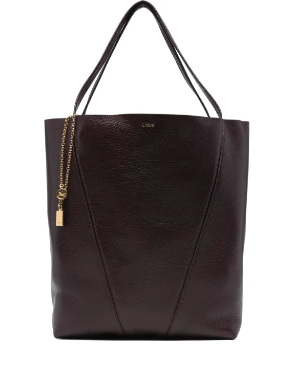 Chloé Large Spin Grained-leather Tote Bag in Red