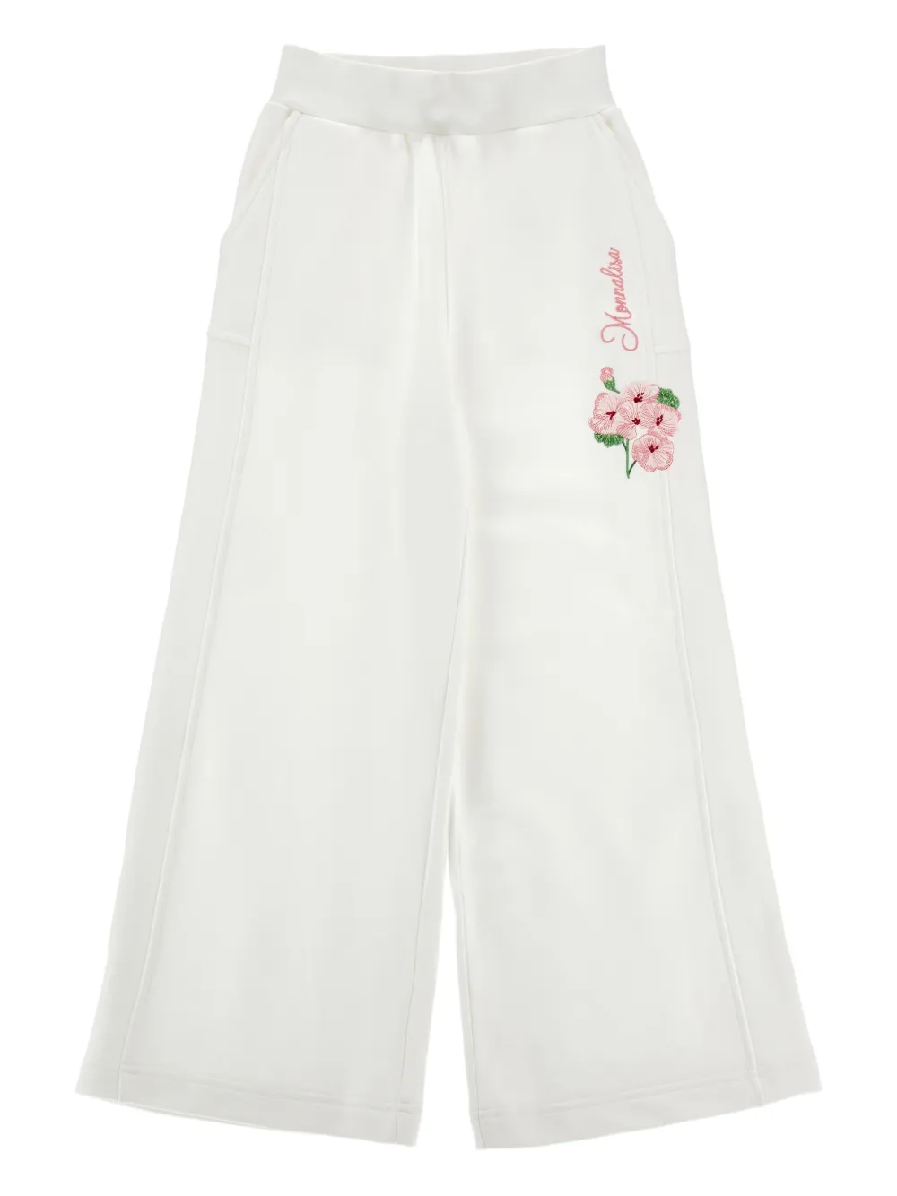 Monnalisa floral-embroidered trousers - White