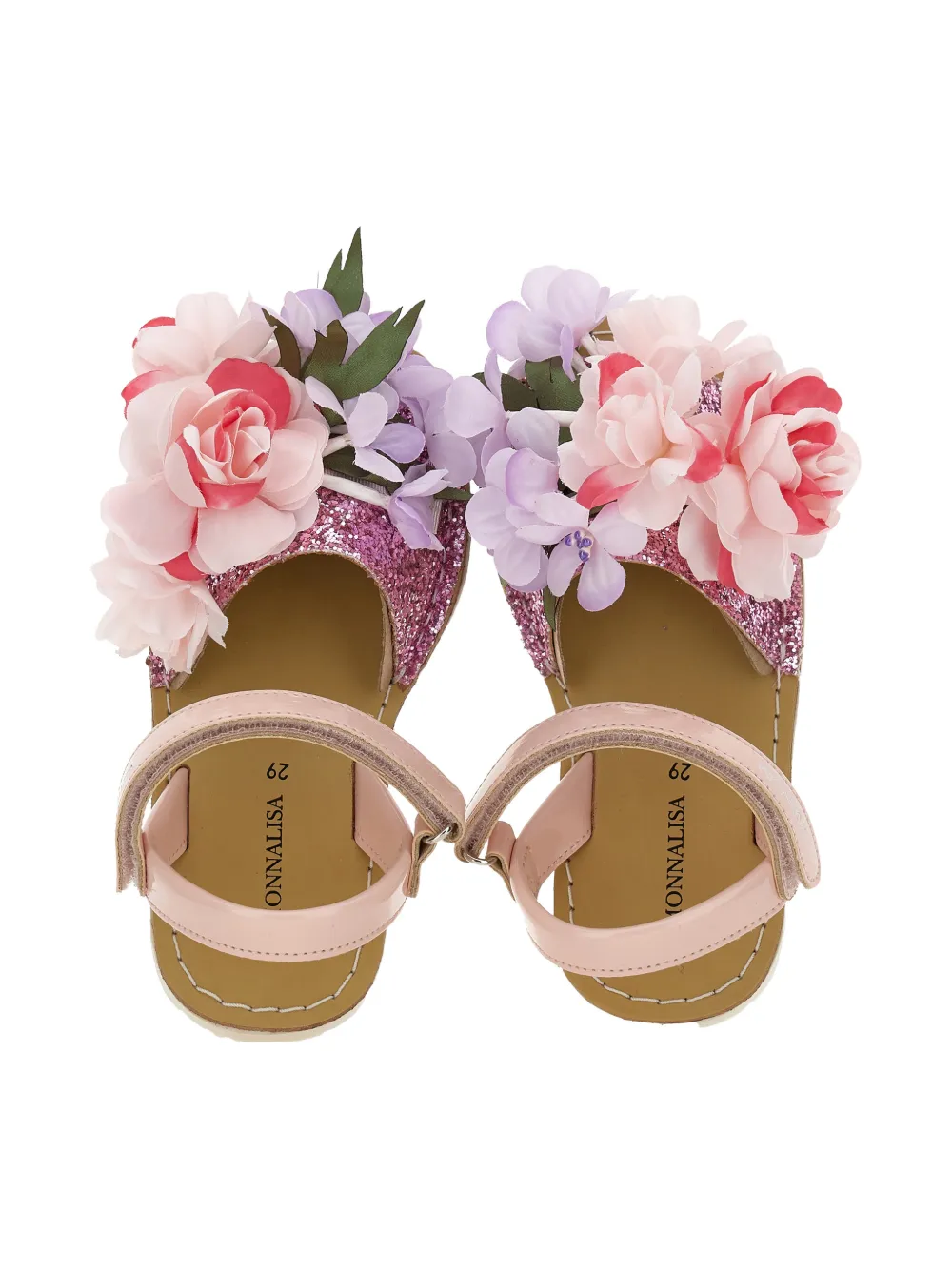 Monnalisa Sandalen met glitter en bloemenprint Roze