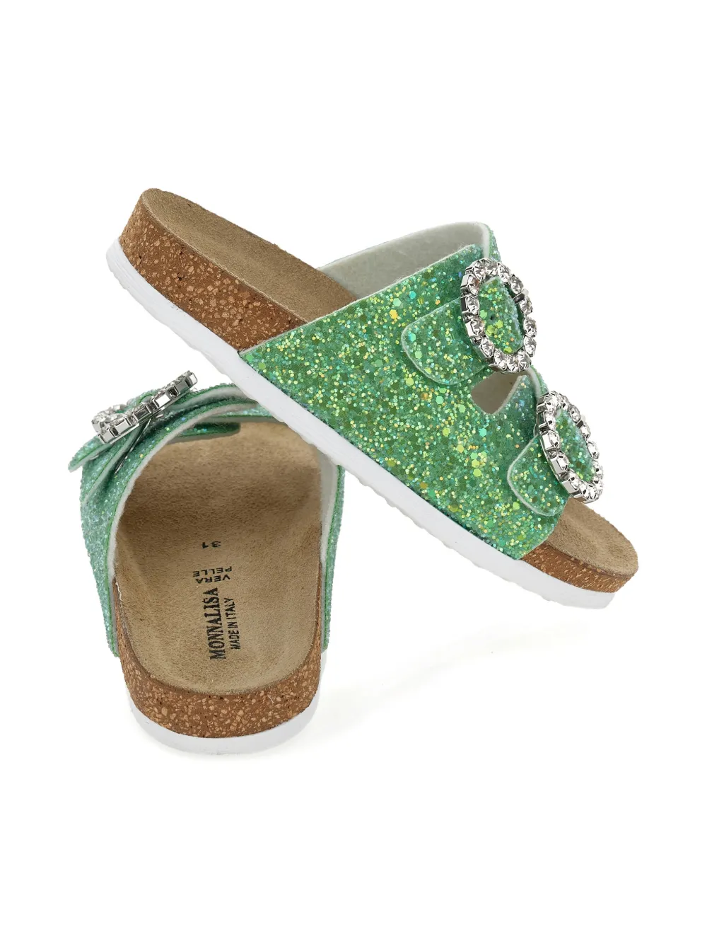 Monnalisa Slippers met glitter gesp Groen