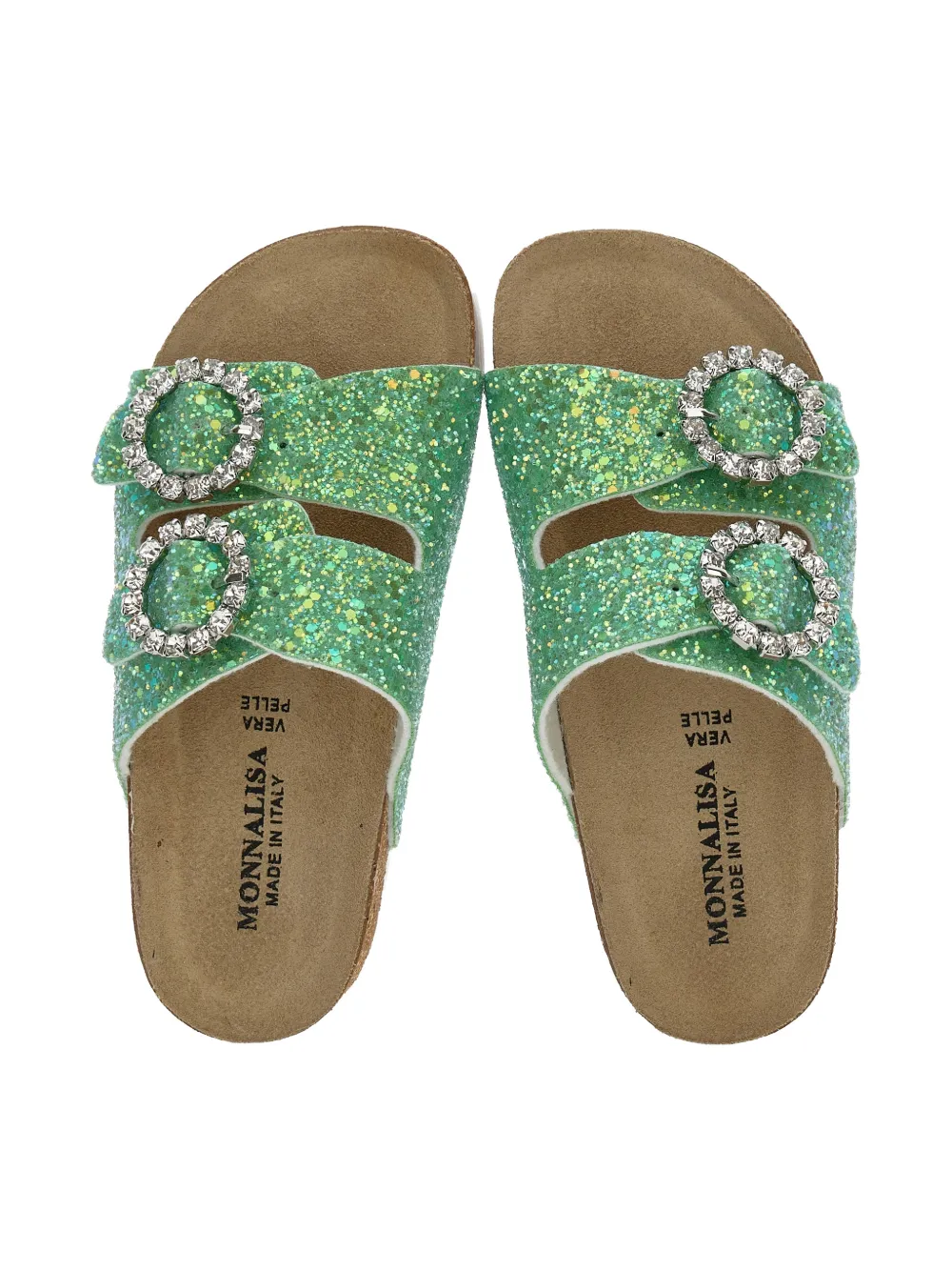 Monnalisa Slippers met glitter gesp Groen