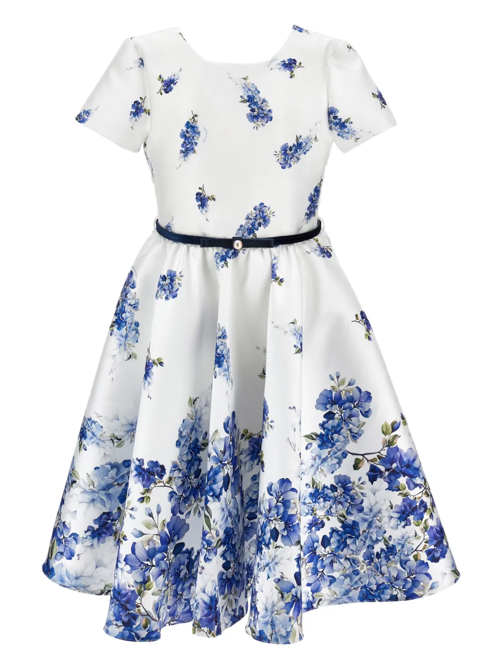Monnalisa Abito midi a fiori con cintura - Bianco
