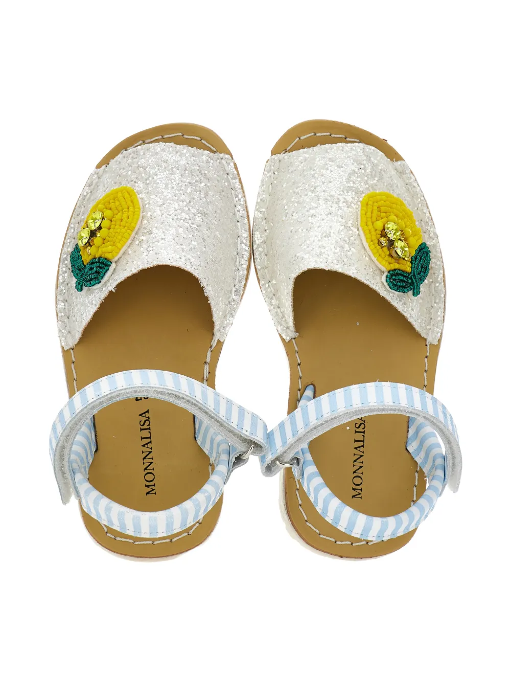 Monnalisa Gestreepte kralen sandalen Wit