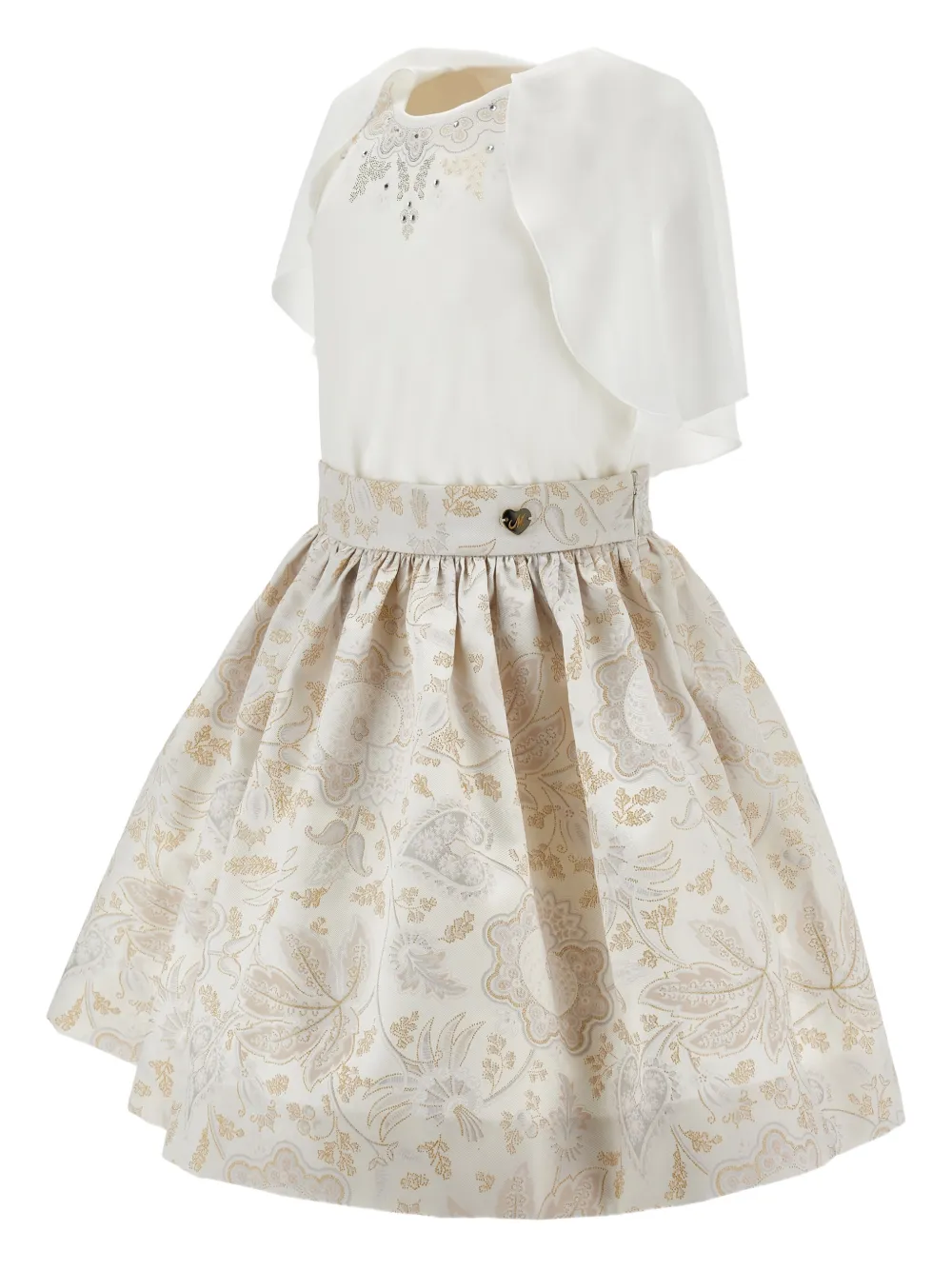  Monnalisa Embellished Layered Skirt Set - White 