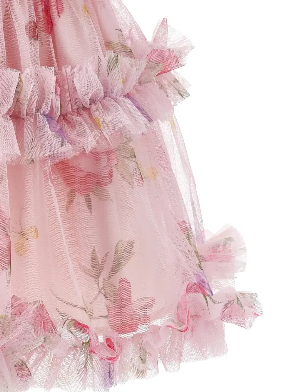 monnalisa pink dress Monnalisa floral-print ruffled-tiers Dress | Pink