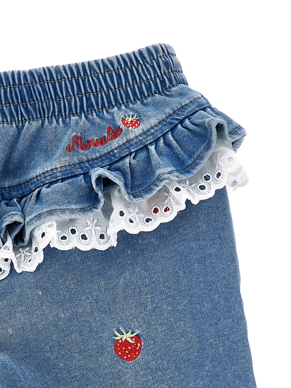  Monnalisa Strawberry-embroidered Jeans - Blue 