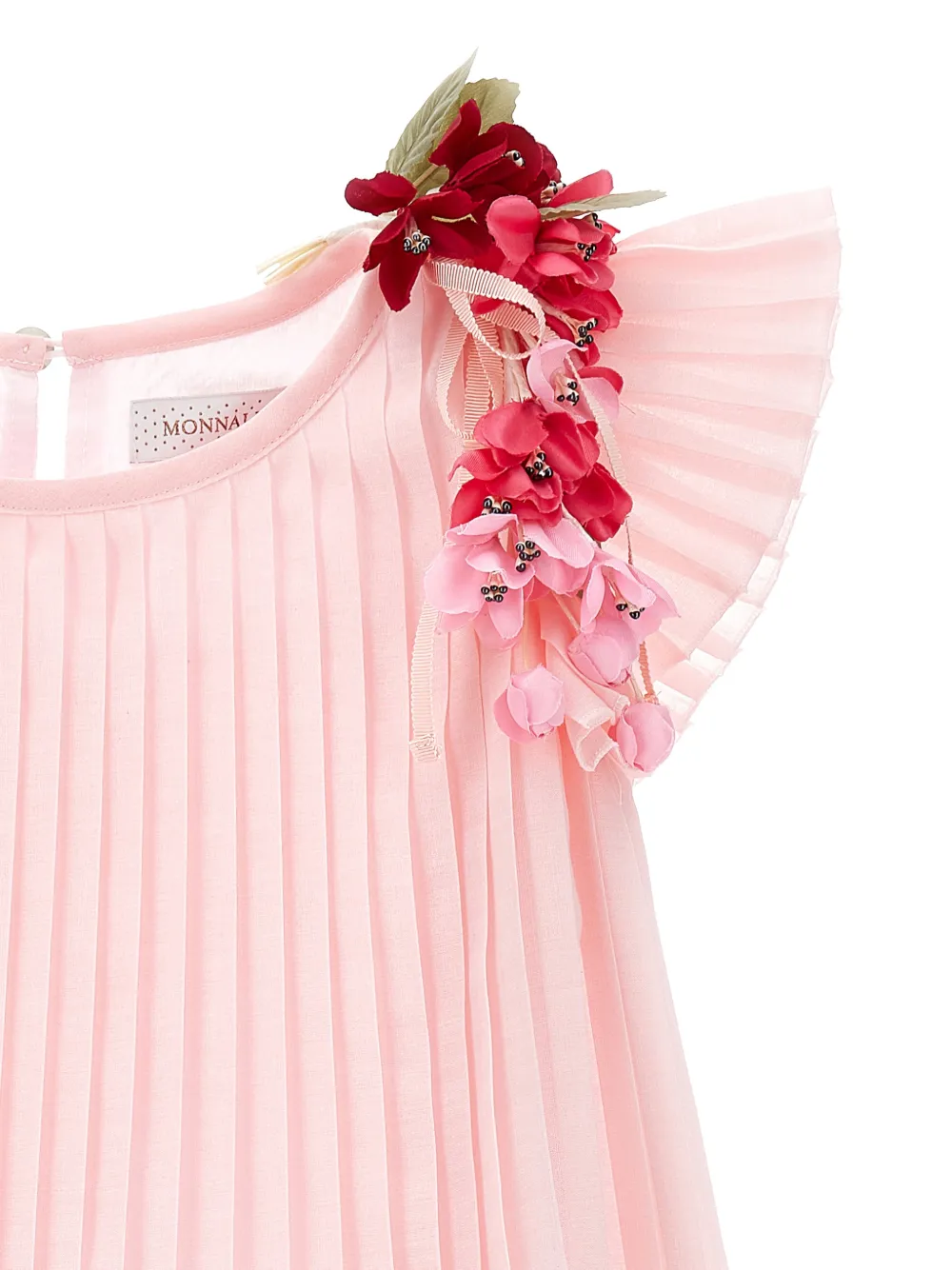 Monnalisa Geplooide jurk met bloemapplicatie Roze