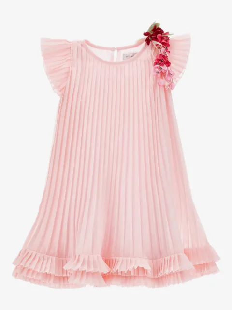 Monnalisa vestido plisado con aplique floral