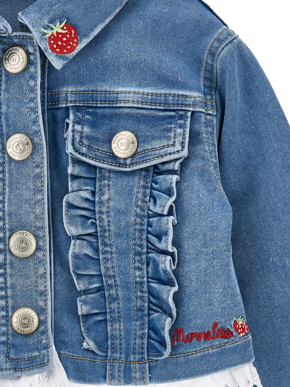Monnalisa Spijkerjack met geborduurd logo Blauw