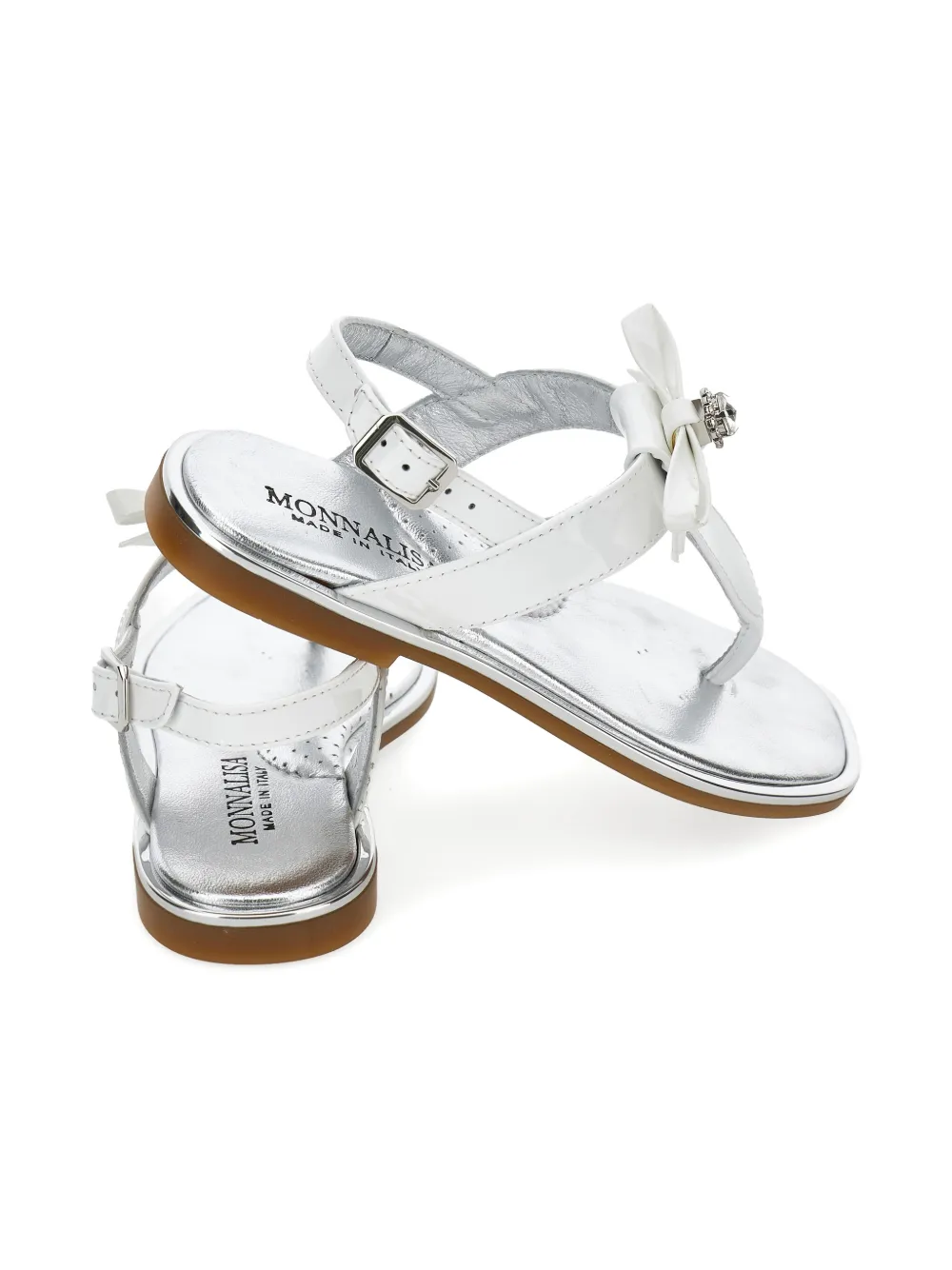 Monnalisa Sandalen met T-bandje en strikdetail Wit