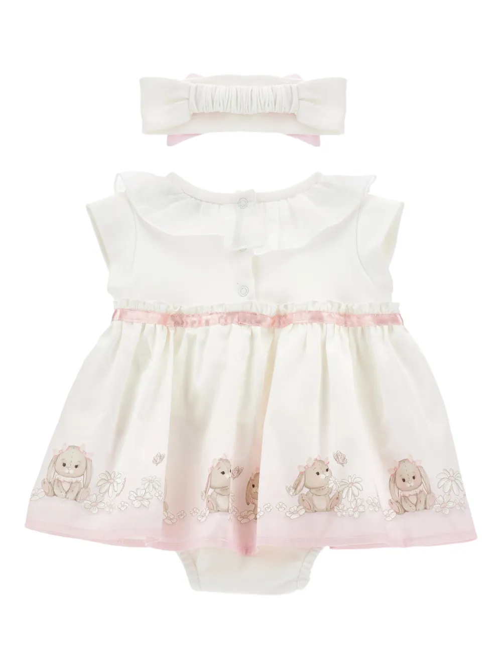 Monnalisa Babyjurk met ruches en konijnenpatroon Wit