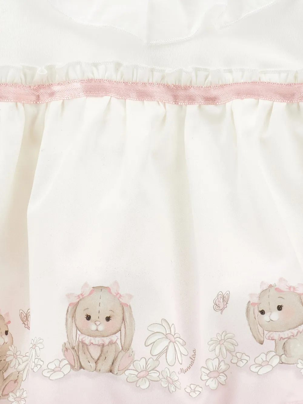 Monnalisa Babyjurk met ruches en konijnenpatroon Wit