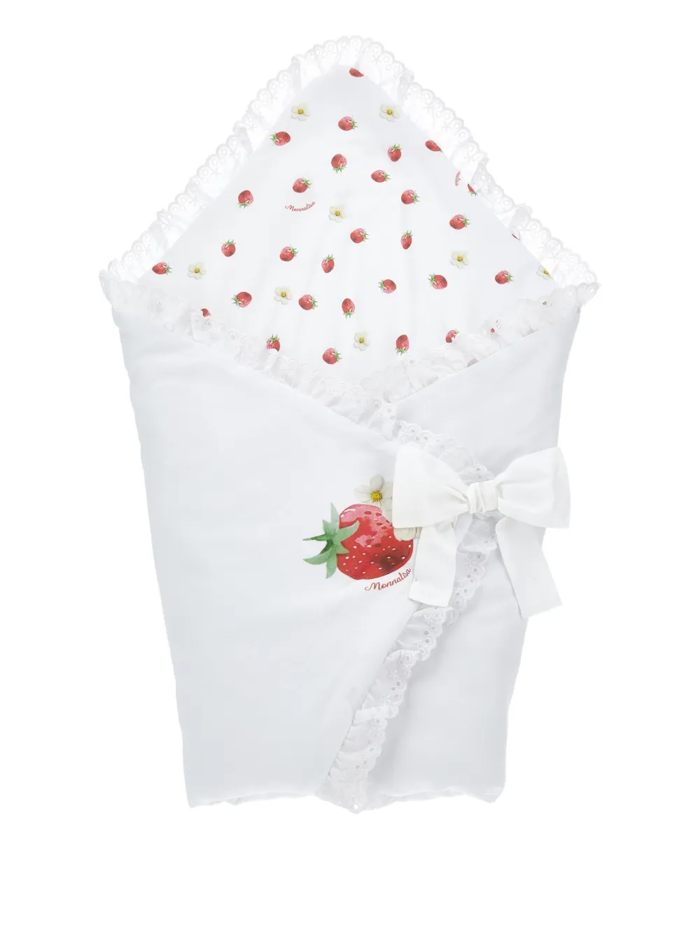 Monnalisa Deken met aardbeiprint en kanten afwerking Wit