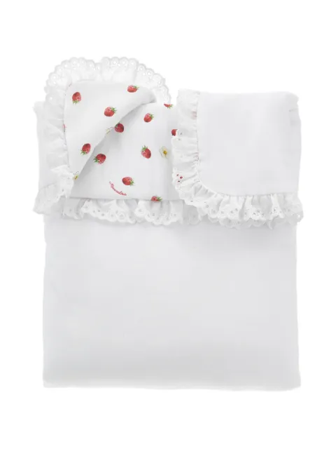 Monnalisa filt med jordgubbstryck och spetskant