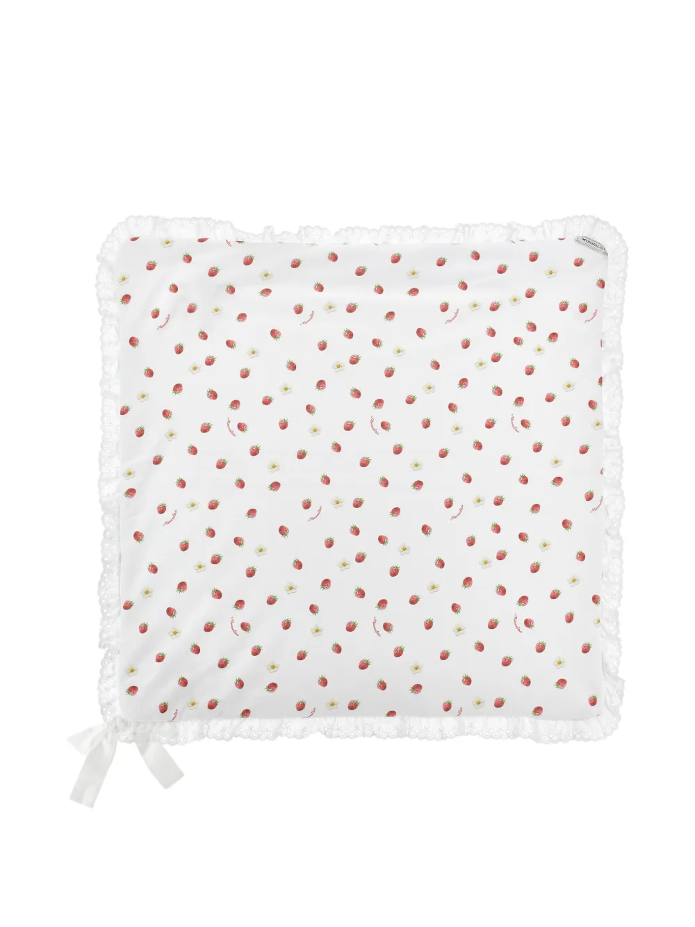  Monnalisa Strawberry-print Lace-trim Blanket - White 