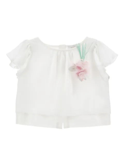 Monnalisa ruffled floral-appliqué top