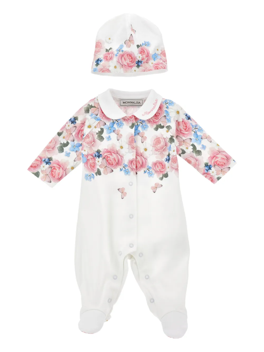 Monnalisa Strampler-Set mit Blumen-Print - Weiß