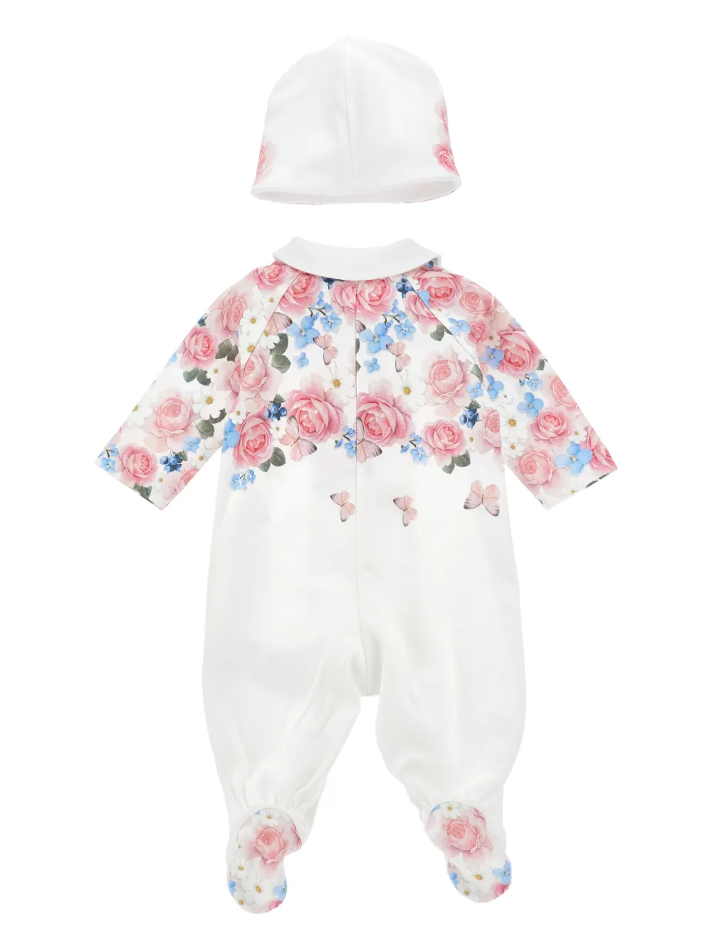 Monnalisa Romper en muts met bloemenprint Wit