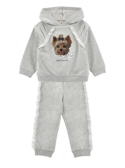 Monnalisa lace-trim embellished-print tracksuit