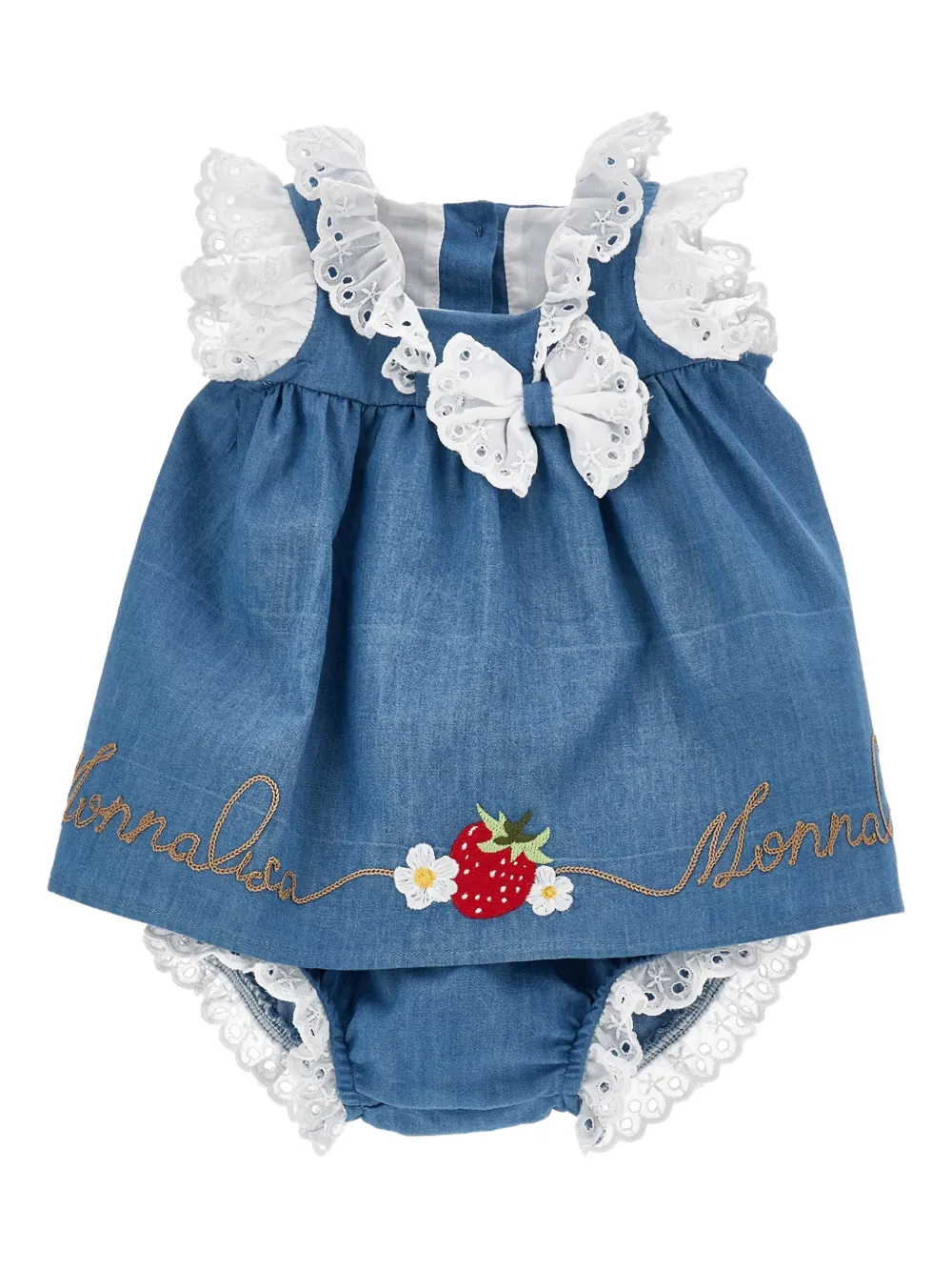 Monnalisa Babyjurk met geborduurd kant Blauw