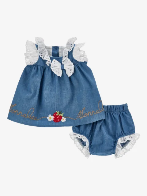Monnalisa embroidered lace baby dress set