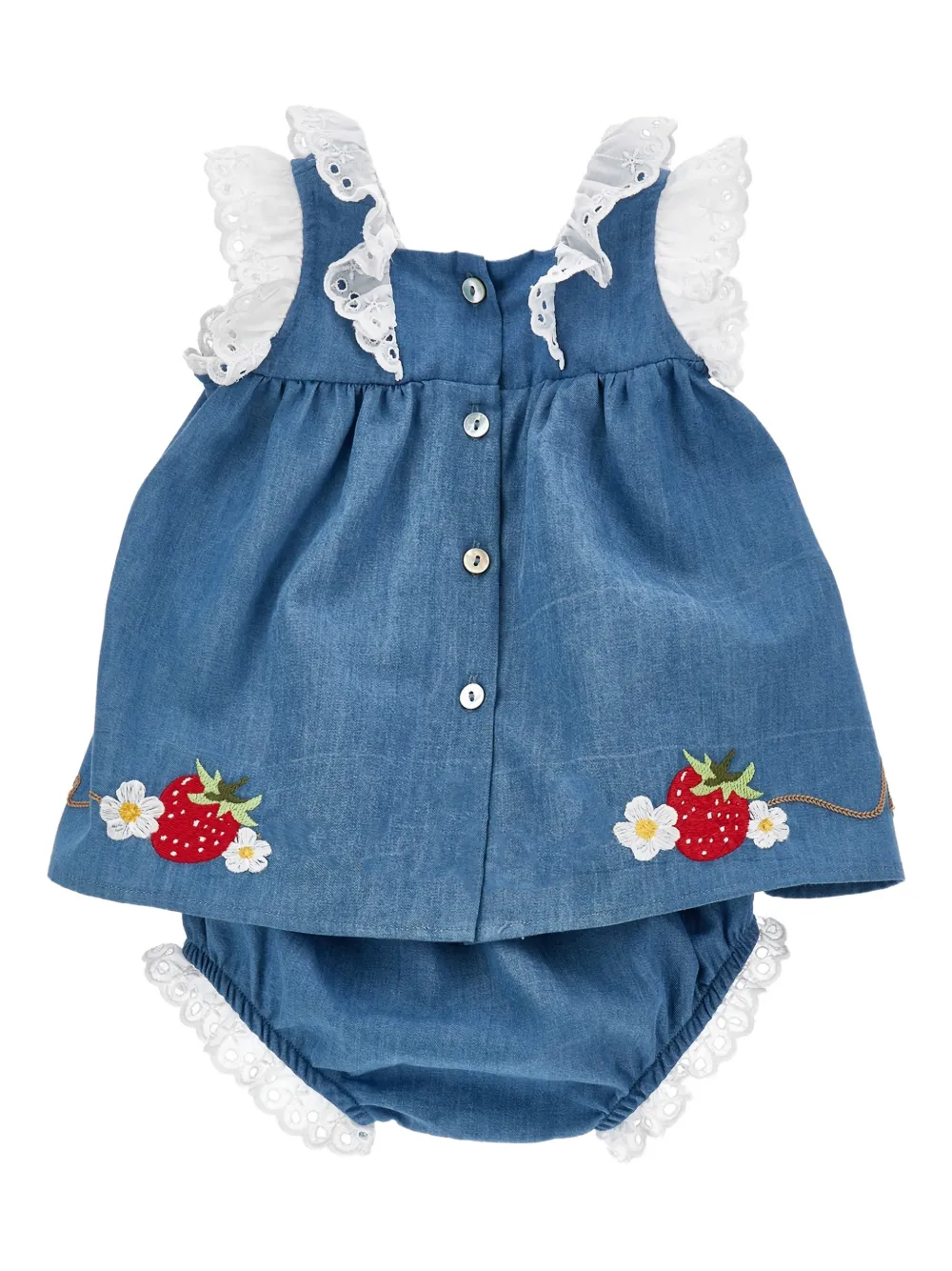 Monnalisa Babyjurk met geborduurd kant Blauw