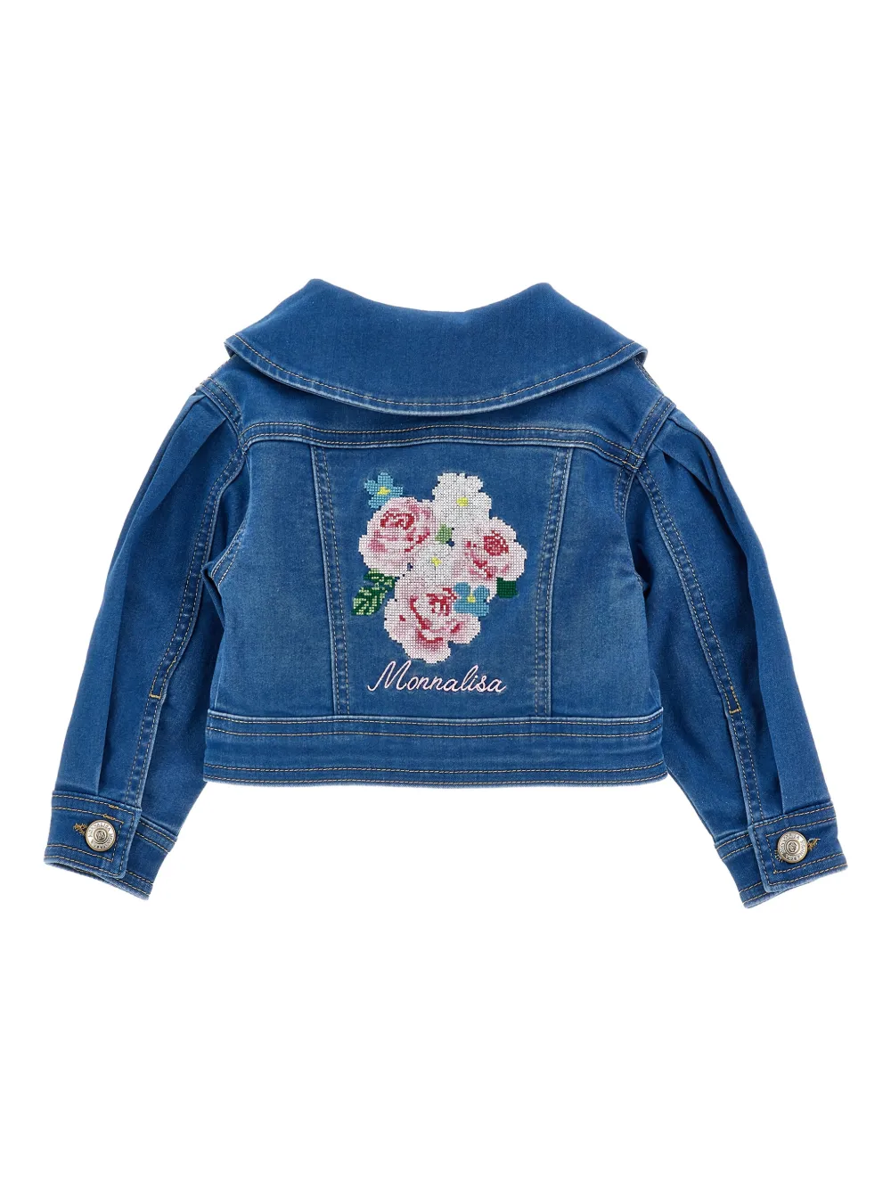  Monnalisa Floral-embroidered Denim Jacket - Blue 