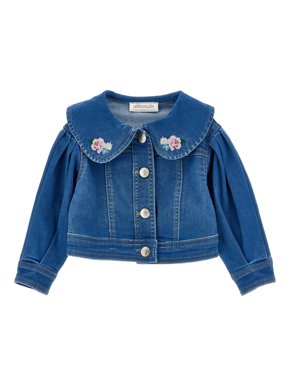 Monnalisa Giacca denim con ricamo a fiori - Blu
