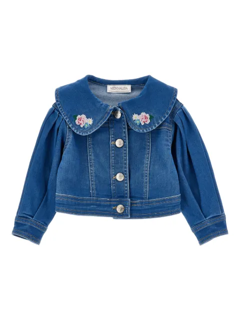 Monnalisa chamarra de mezclilla con bordado floral
