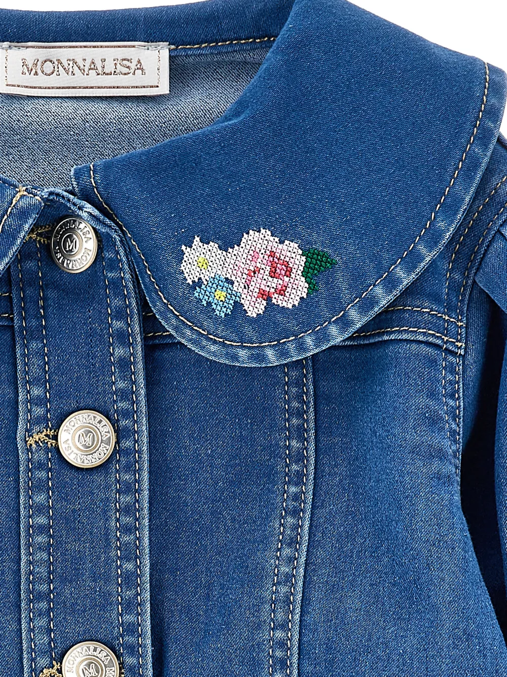  Monnalisa Floral-embroidered Denim Jacket - Blue 