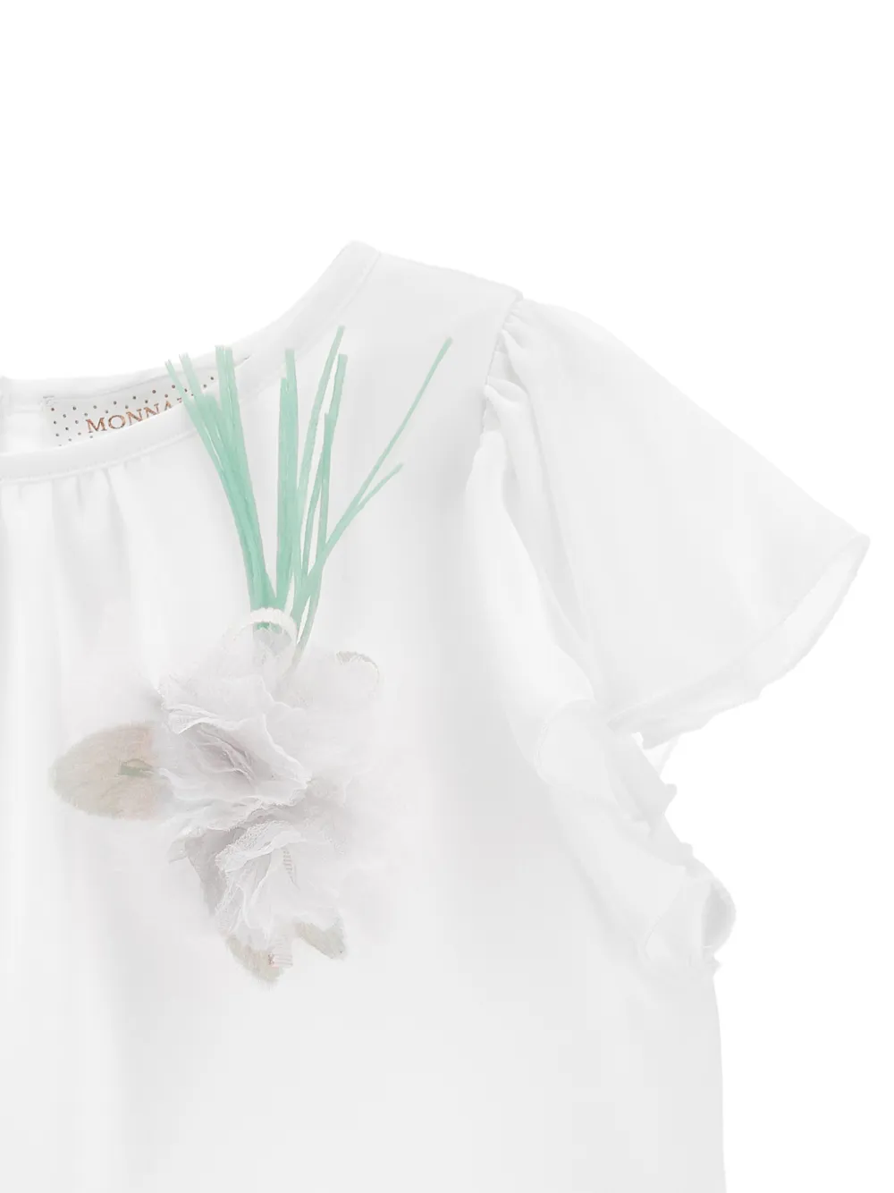 Monnalisa Top met ruches en bloemapplicatie Wit