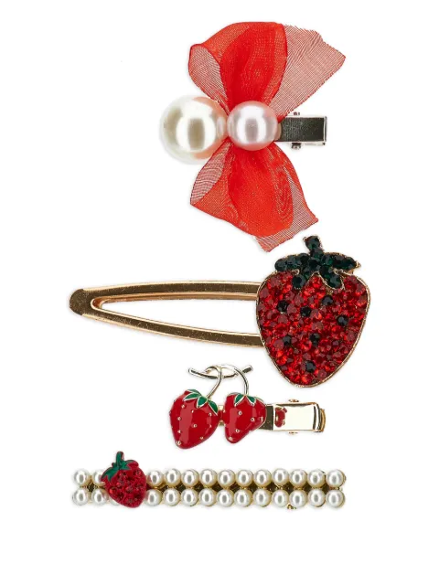 Monnalisa strawberry-embellishment hair clips (set of four)