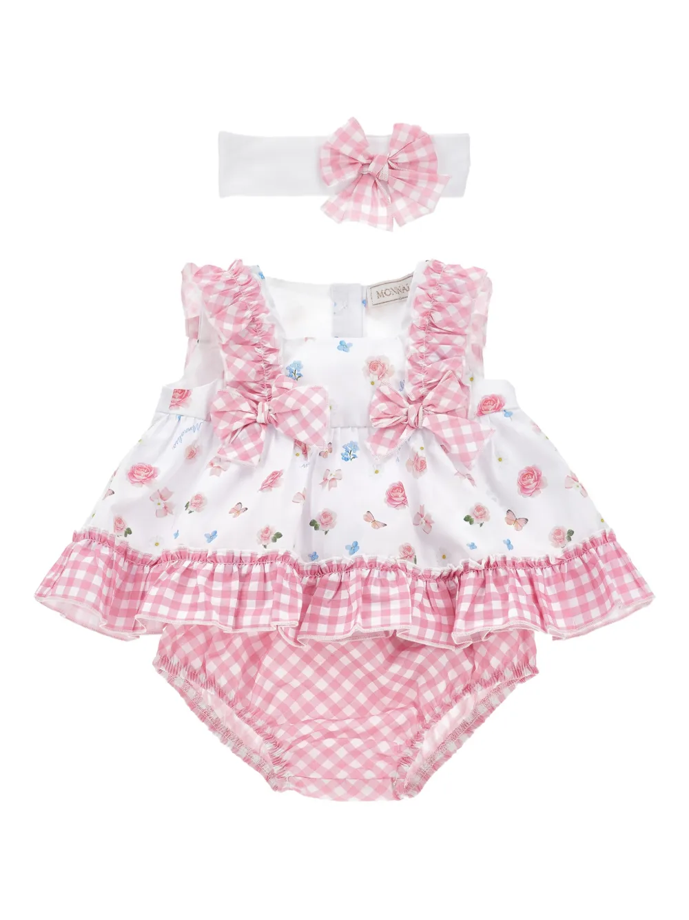 Monnalisa ruffled floral baby dress set - White