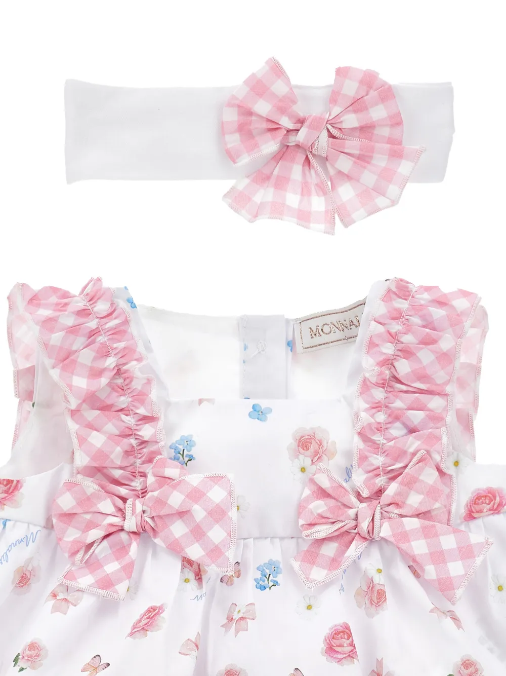 Monnalisa Jurk met ruches en bloemenprint Wit