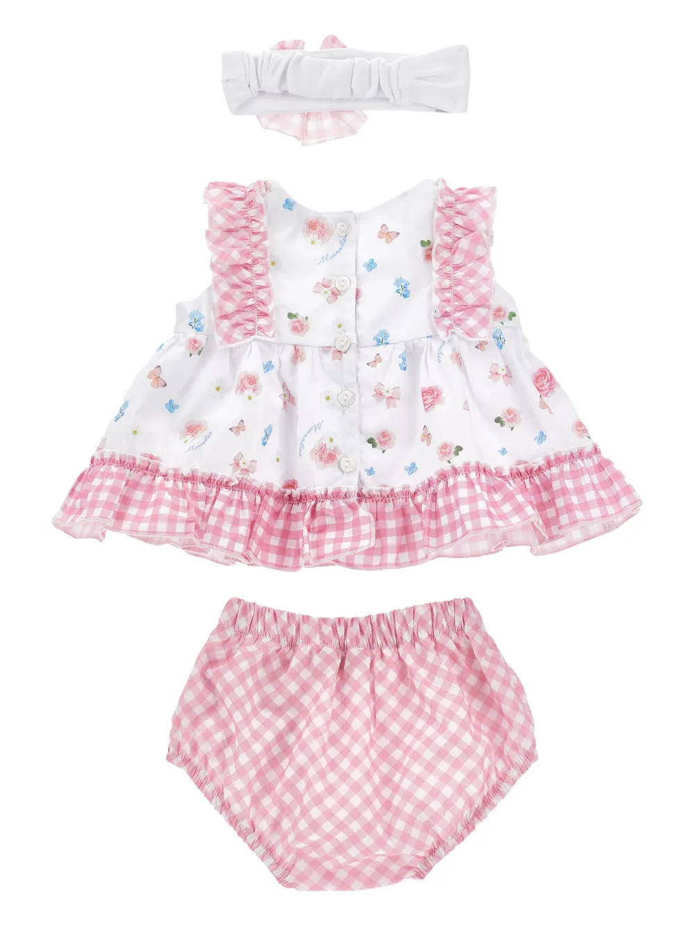 Monnalisa Jurk met ruches en bloemenprint - Wit