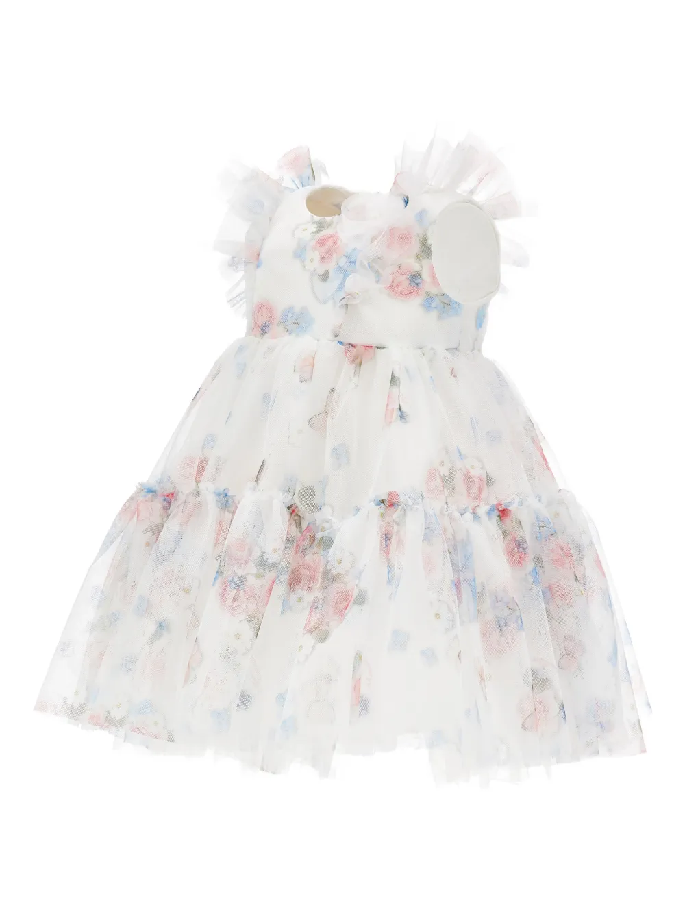 Monnalisa Jurk met bloemenprint en ruches Wit