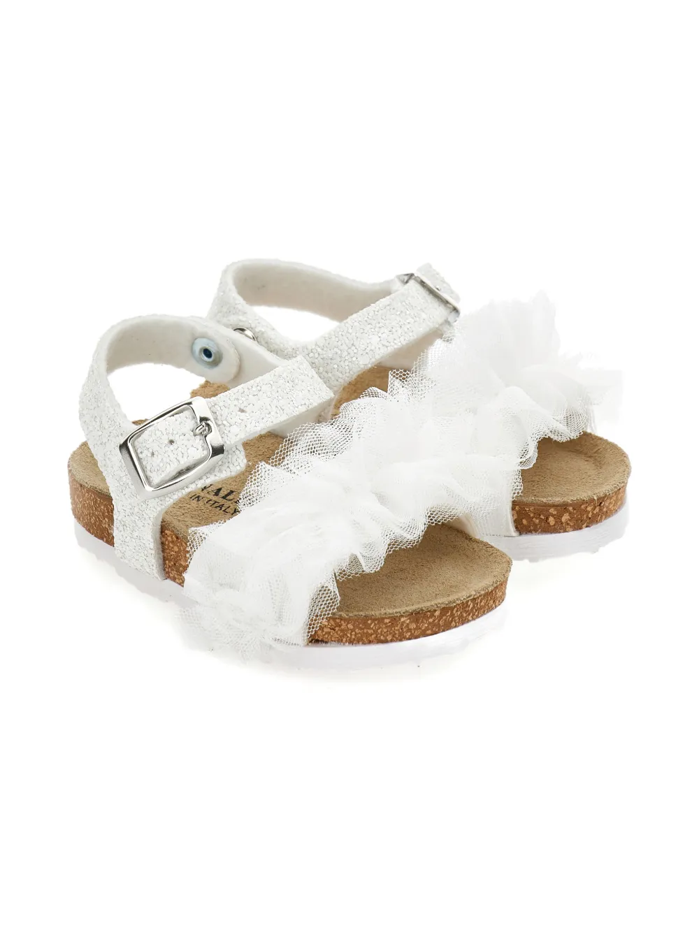 Monnalisa Babies' Ruffle Buckle Sandals In White
