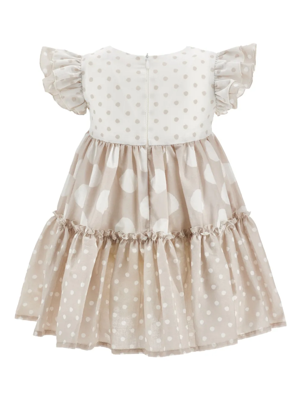 Monnalisa Jurk met stippen en bloemapplicatie Beige