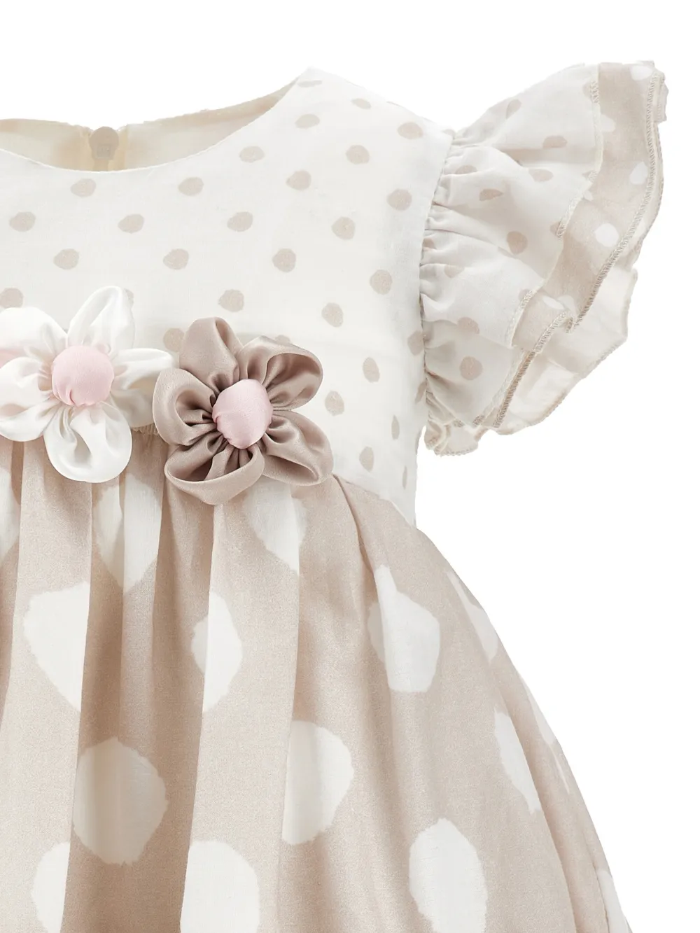 Monnalisa Jurk met stippen en bloemapplicatie Beige