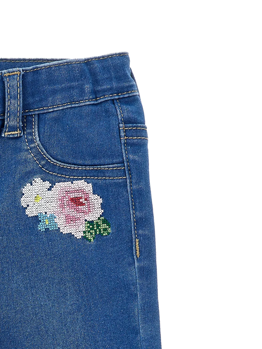 Monnalisa Jeans met geborduurde bloemen Blauw