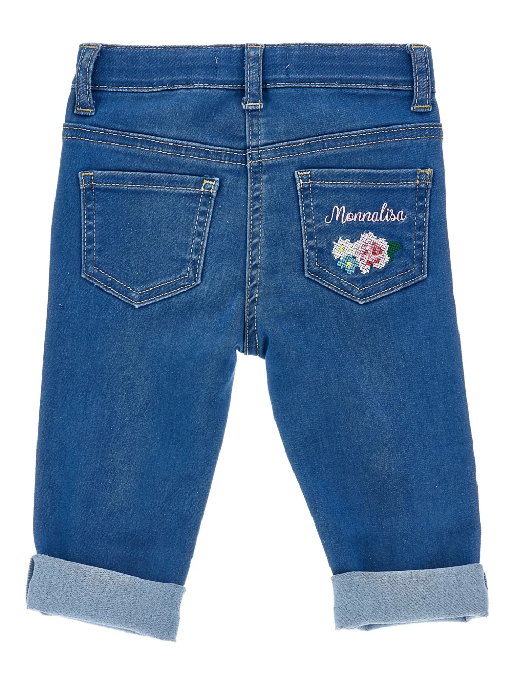 Monnalisa Jeans met geborduurde bloemen Blauw
