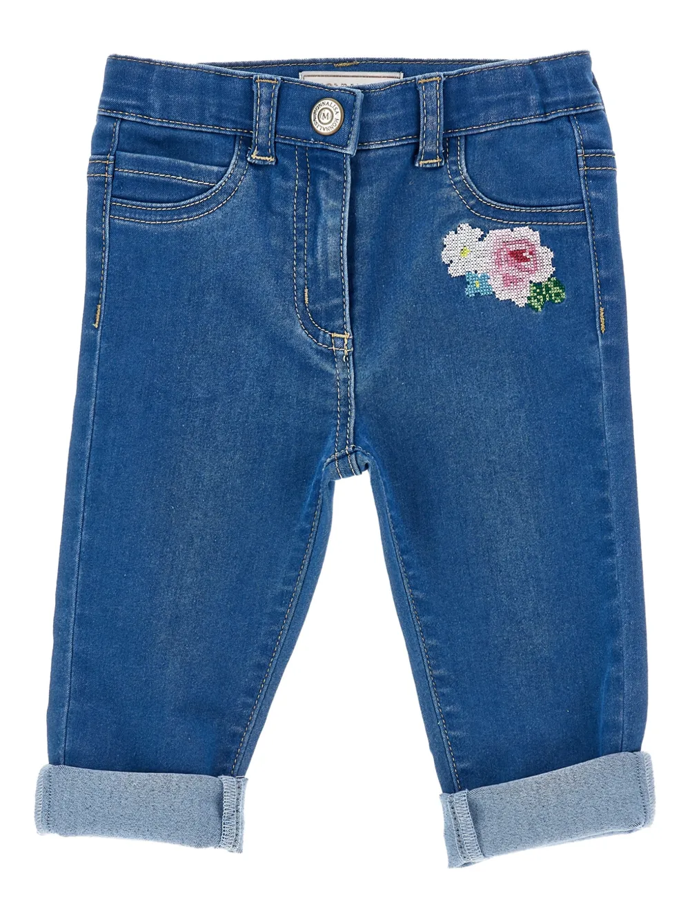 Monnalisa Jeans con ricamo a fiori - Blu