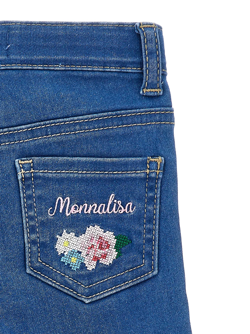 Monnalisa Jeans met geborduurde bloemen Blauw