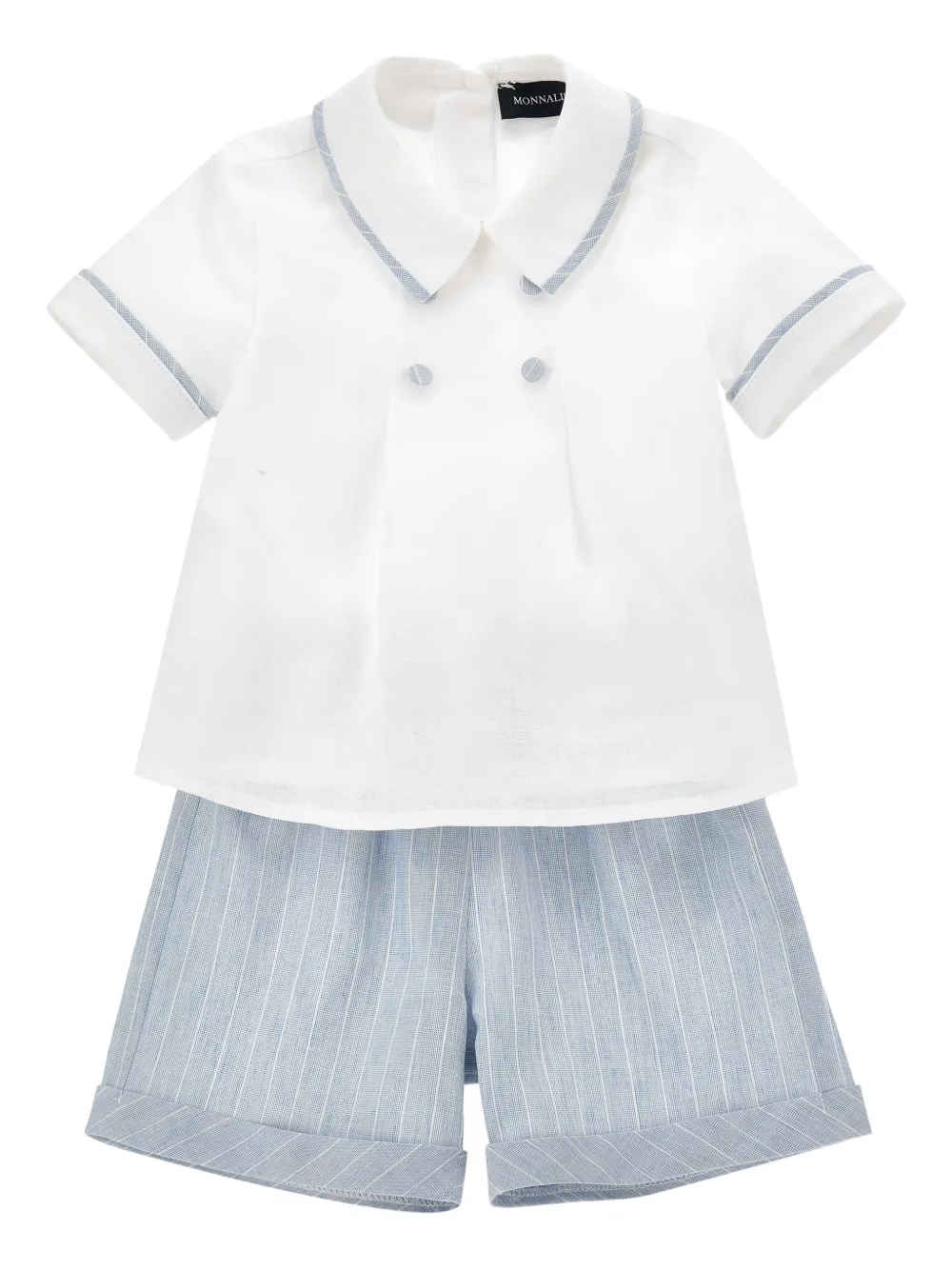  Monnalisa Buttoned Collared Shorts Set - Blue 