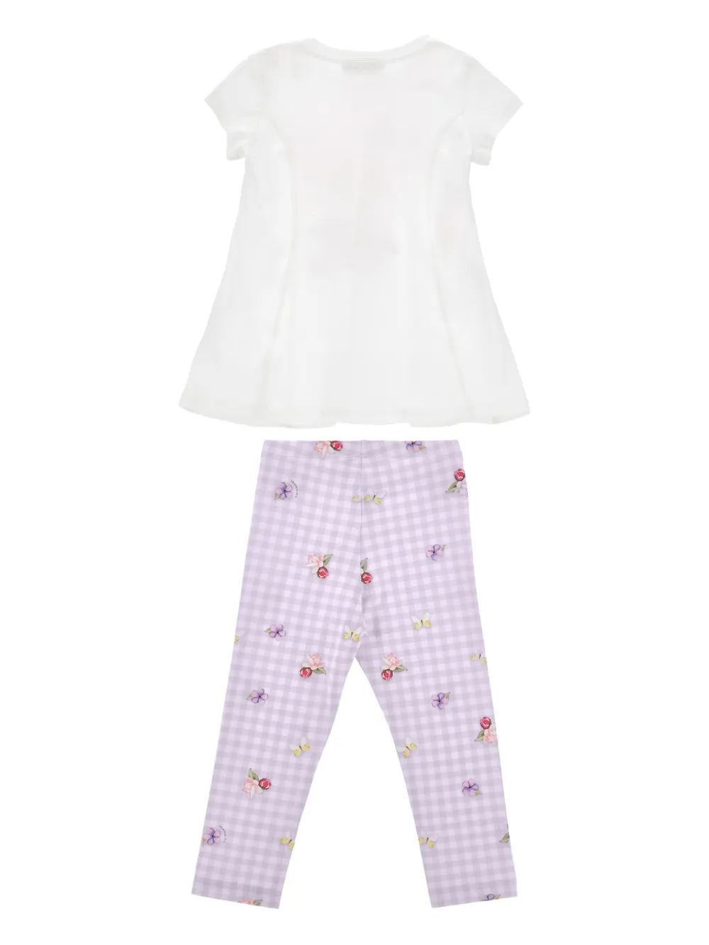 Monnalisa Broek met gingham ruit en bloemen Wit