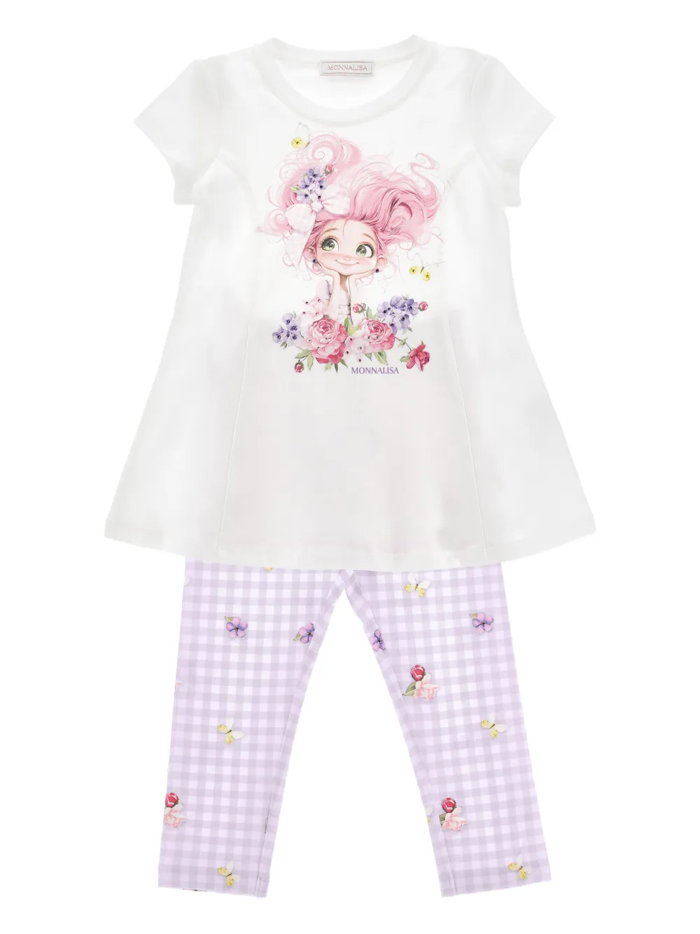 Monnalisa Set pantaloni a quadretti - Bianco